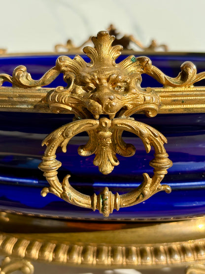 Bronze and Porcelain Lion Jardiniere