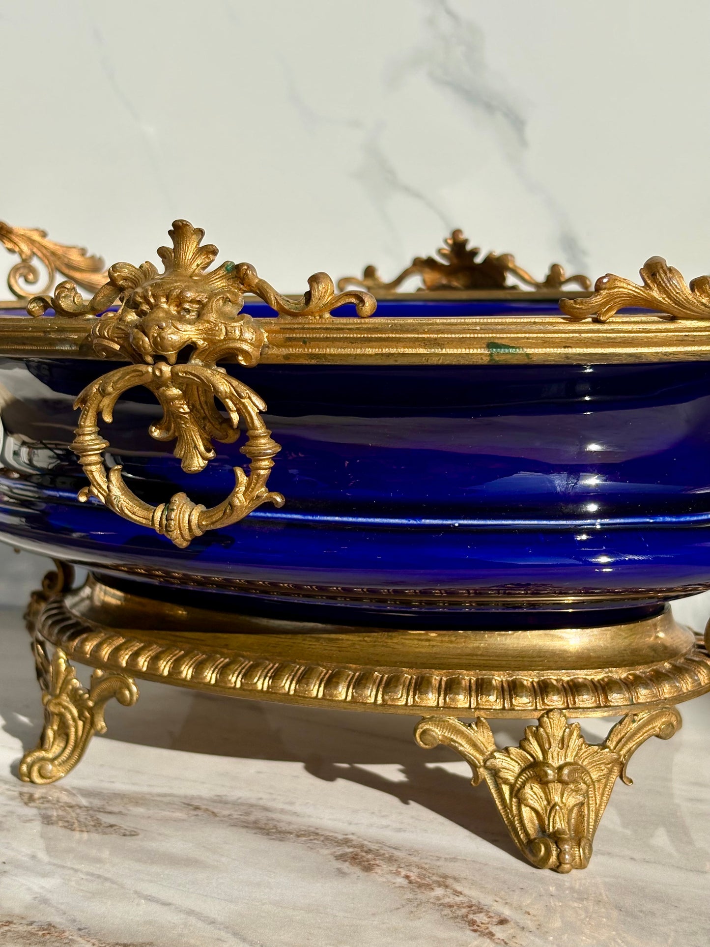 Bronze and Porcelain Lion Jardiniere