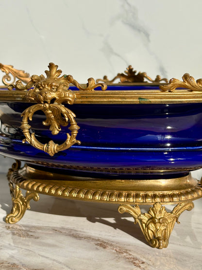 Bronze and Porcelain Lion Jardiniere