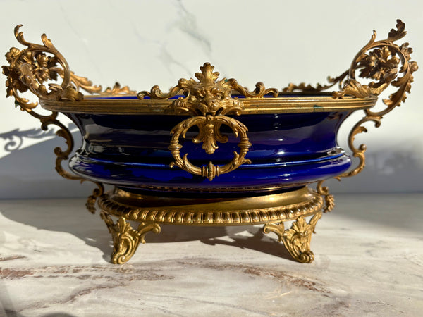 Bronze and Porcelain Lion Jardiniere