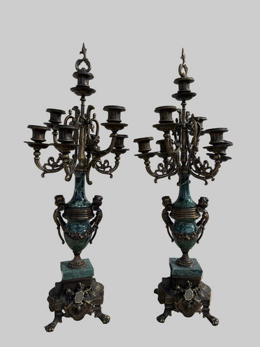 Marble and Bronze Brevettato Candelabras