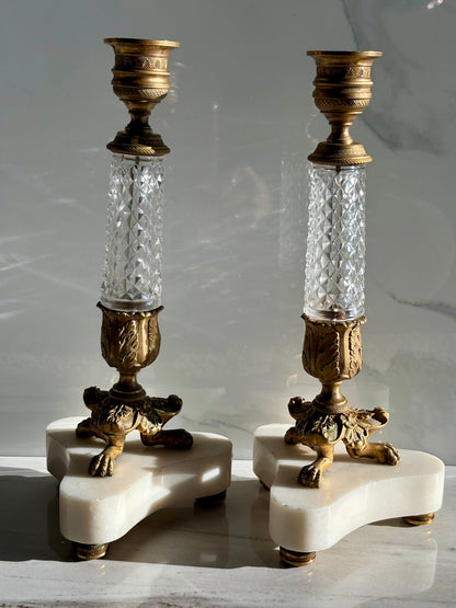 Crystal Bronze Footed Candlesticks