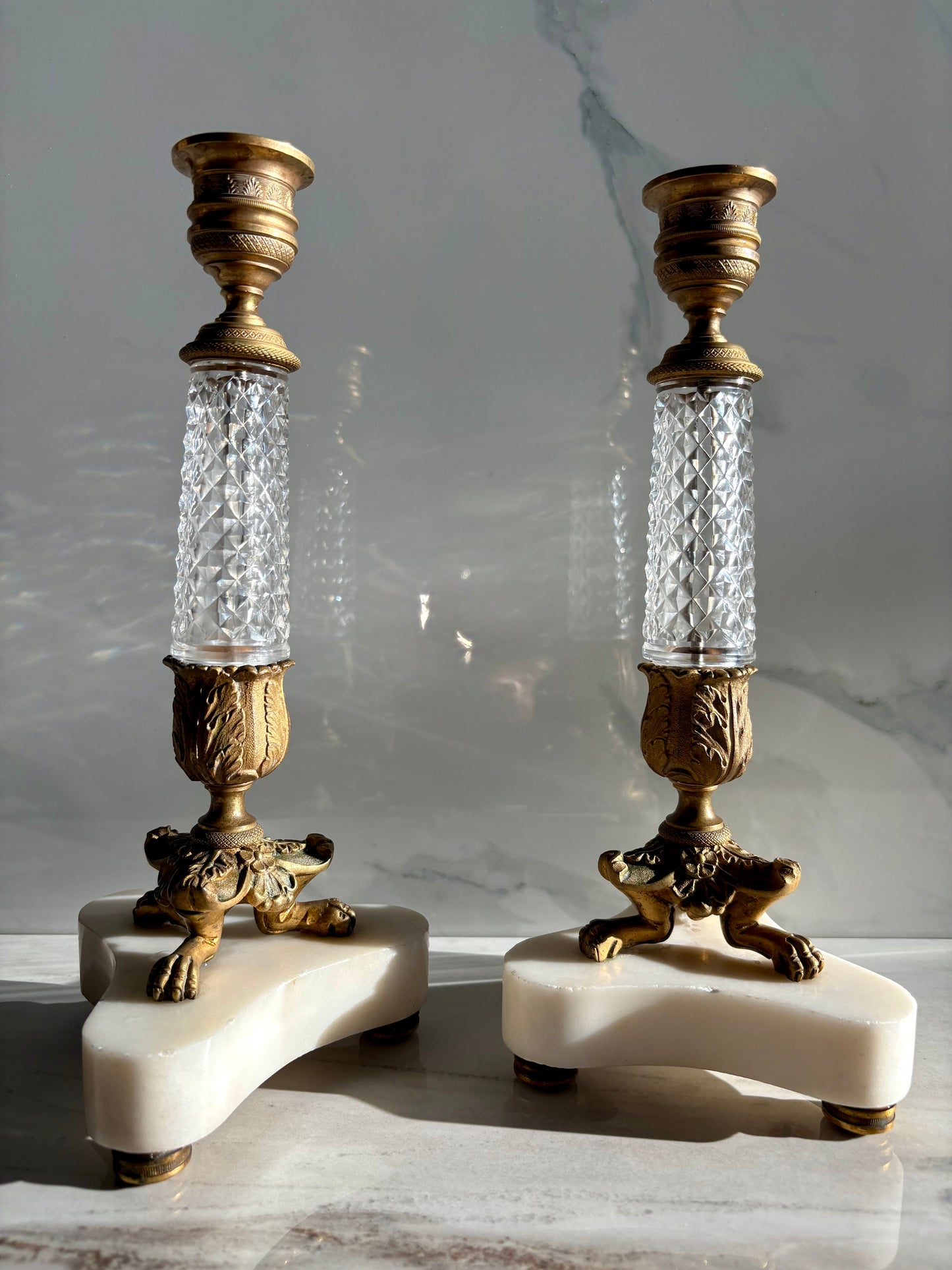Crystal Bronze Footed Candlesticks