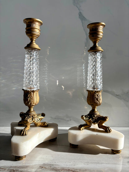 Crystal Bronze Footed Candlesticks
