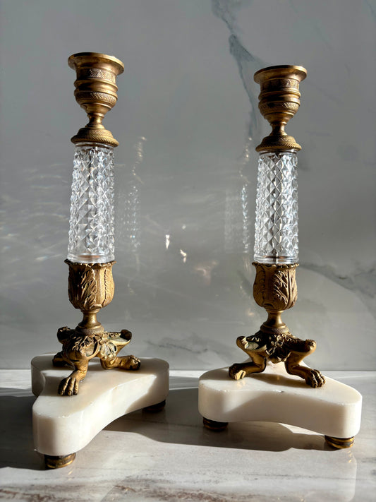 Crystal Bronze Footed Candlesticks