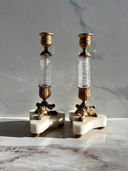 Crystal Bronze Footed Candlesticks